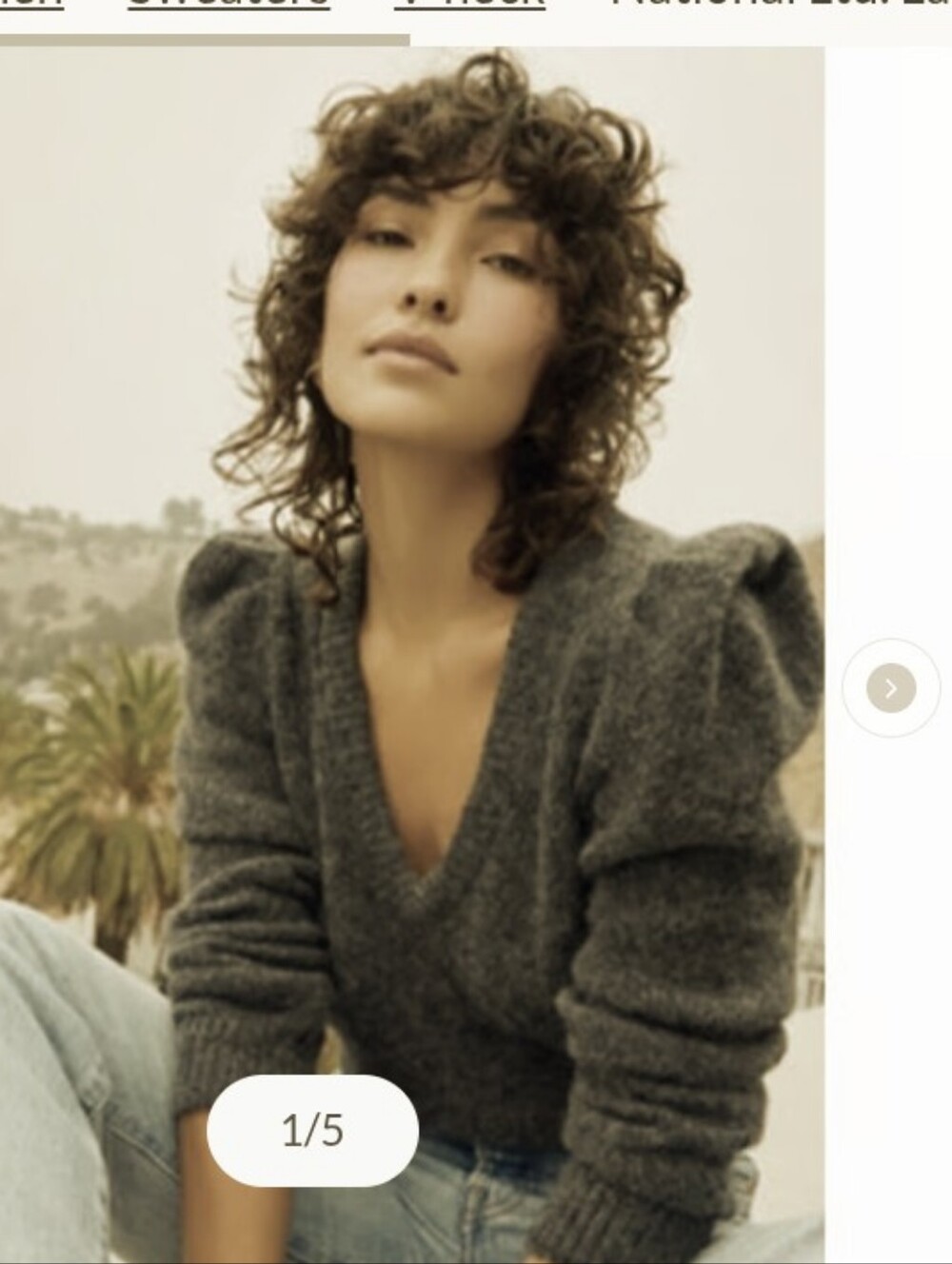 Baby Alpaca /Merino Blend V- Neck Puff Shoulder Lara Sweater Made In Peru sz S